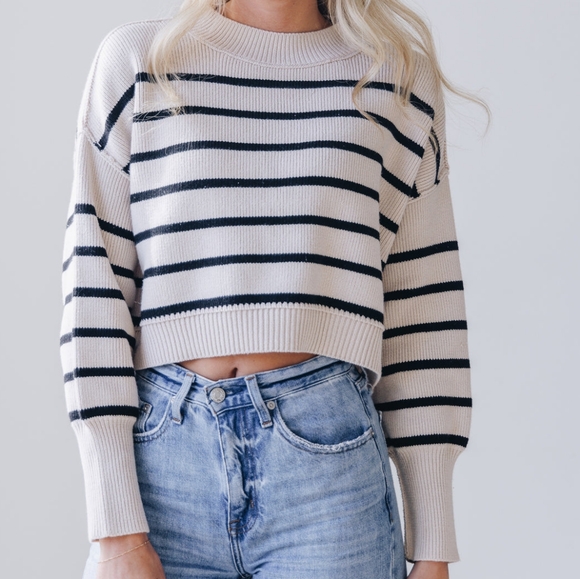 Free People Women's Stripe Easy Street Crop Pullover Size L - Picture 1 of 6